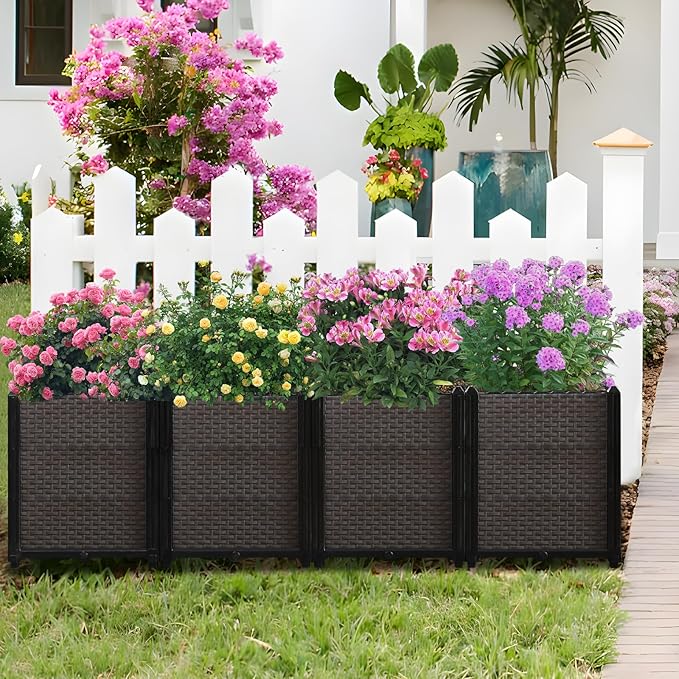Large Raised Planter Box Outdoor Self Watering 62.9"x15.7"x19.7" , Deep Raised Garden Bed - Elevated Garden Box with Drainage Plug, Rectangular Garden Planter Perfect for Patio Balcony Deck
