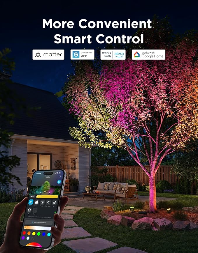 Govee Outdoor Tree Lights 3-Pack, RGBWIC LED Landscape Lighting, IP67 Waterproof, Outdoor Lights for Yard Patio Garden, 66 Scene Modes with App Control, Works with Alexa, Google Assistant, Matter