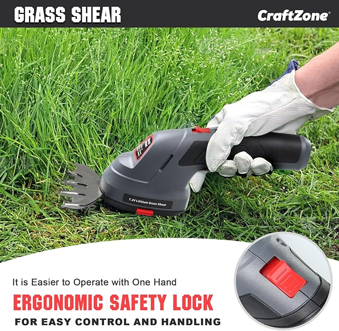Cordless Grass Shear & Hedge Trimmer, 2 in 1 Handheld Bush Trimmer, 7.2V Electric Shrub Trimmer/Grass Cutter with Type-C Cable and Rechargeable Lithium-Ion Battery