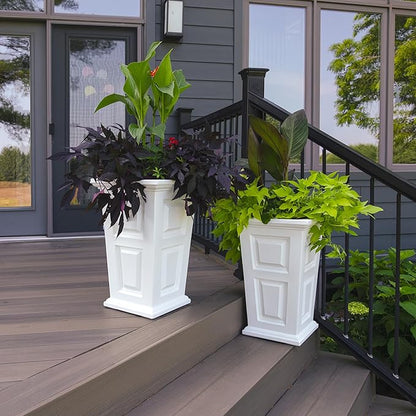 Mayne Wyndham 24-Inch Tall Planter, 2-Pack – Self-Watering, Weather-Resistant Planter for Flowers – Durable Indoor/Outdoor Design for Patio, Porch, or Entryway