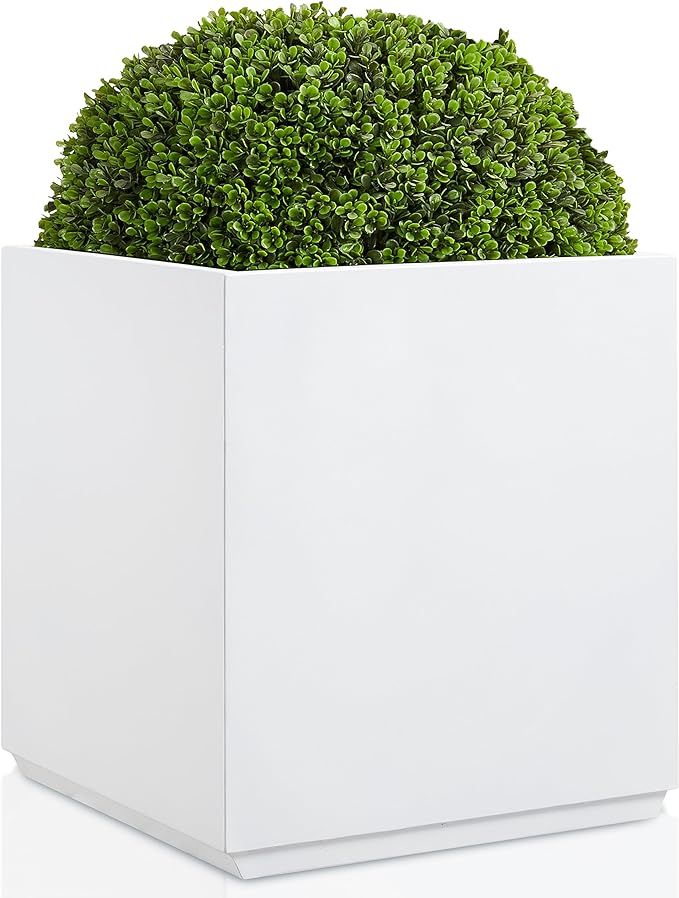 Wallowa Metallic Heavy Planter Box for Outdoor or Indoor, No Assemble and Seamless, Large Square Planter, Cube Planter for Tall Trees, Plants, Flowers 21Lx21Wx24H 35Pounds White