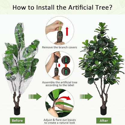 8FT Faux Fiddle Leaf Fig Tree, Large Artificial Plants Indoor Ficus Lyrata Trees, Realistic Fake Tree in Pot Floor Plant for Home Decor Office Christmas Housewarming Gift