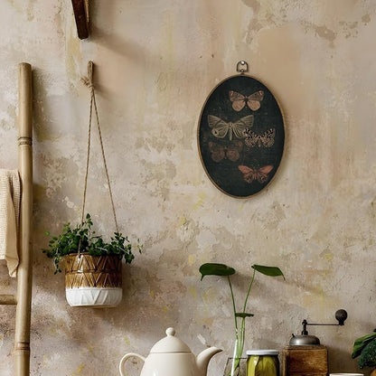 LKETW Vintage Moody Butterfly Oval Wall Art Decor, Gothic Dark Academia Butterfly Oval Canvas Hanging Decor, Dark Cottagecore Moth Wall Decorations for Home Bedroom Living Room, 8.6x11.4 Inch