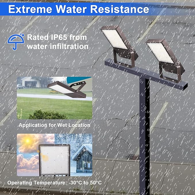 300W LED Flood Light Outdoor, 5700K Daylight LED Stadium Flood Lights, 45900LM Exterior Parking lot Area Lighting, IP65 Waterproof for Stadium, Arena, Parking Lot 120-277VAC, UL&DLC Listed