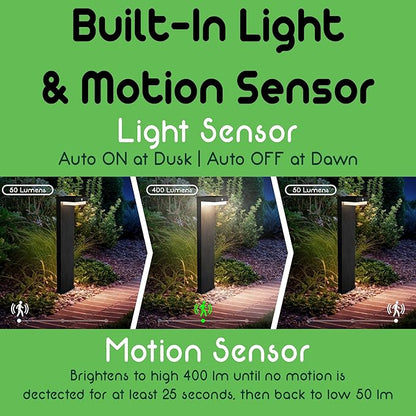 Solar Pathway Lights - Walkway Solar Lights for Outside - PIR Sensor & Two Lighting Modes - Rechargeable Battery Lasts Up To 55 Hours - 3000K - IP44 Weather Resistant - 2 Pack - 20.5" Height