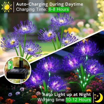 Solar Garden Flower Lights Outdoor,6 Pack 18-Head Purple Spider Lily Waterproof with Glowing Stems,Elegant Yard,Patio & Law Decor,Ideal Halloween & Gardening Gifts for Women,Mothers & Grandma