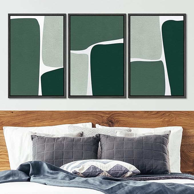 Ashbrook Framed Wall Art Print Set Geometric Green Color Block Collage Abstract Shapes Illustrations Modern Art Boho Scenic Colorful for Living Room, Bedroom, Office - 16"x24"x3 Black