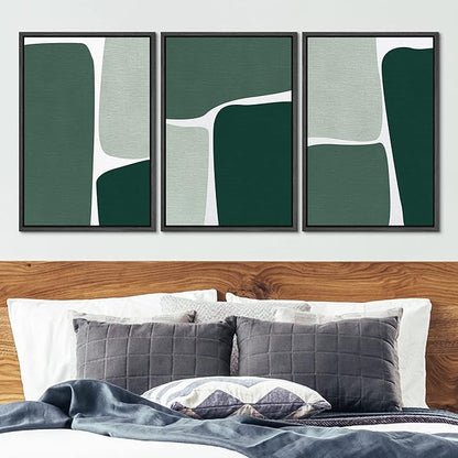 Ashbrook Framed Wall Art Print Set Geometric Green Color Block Collage Abstract Shapes Illustrations Modern Art Boho Scenic Colorful for Living Room, Bedroom, Office - 16"x24"x3 Black