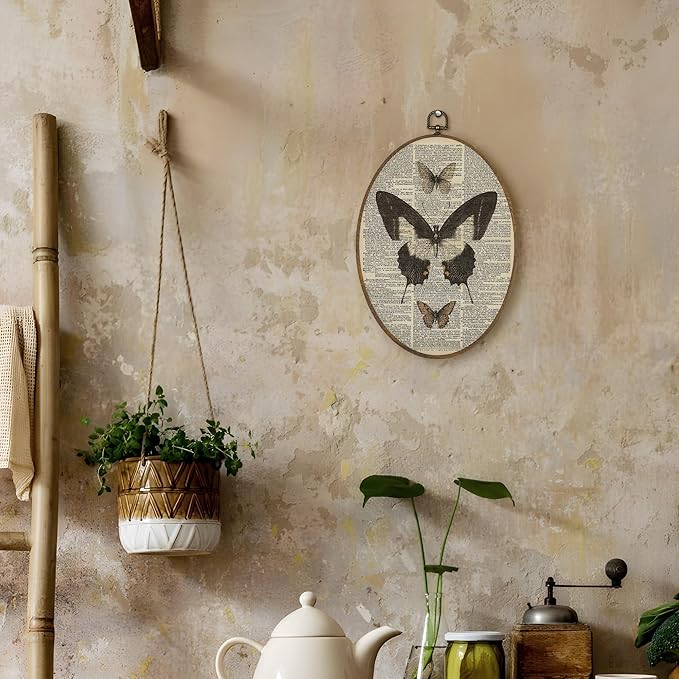 LKETW Vintage Butterfly Oval Wall Art Decor, Cottagecore Dictionary Butterfly Oval Canvas Hanging Decor, Retro Moth Insect Wall Decorations for Home Bedroom Living Room, 8.6x11.4 Inch