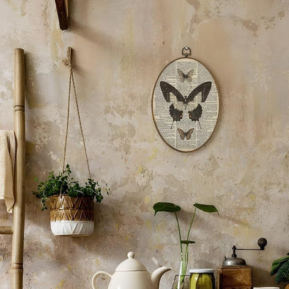 LKETW Vintage Butterfly Oval Wall Art Decor, Cottagecore Dictionary Butterfly Oval Canvas Hanging Decor, Retro Moth Insect Wall Decorations for Home Bedroom Living Room, 8.6x11.4 Inch