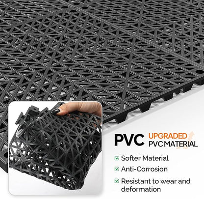 ROVSUN 40 PCS Interlocking Drainage Mat, 12’’x12’’ Drainage Tiles Interlocking,Soft PVC Floor Tiles, Non-Slip Drainage Holes for Restroom, Bathroom, Kitchen, Pool, Wet Areas,Black