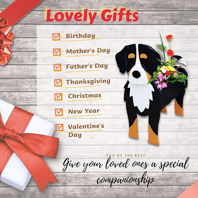 Bernese Mountain Dog Planter Plant Pots,Cute Dog Flower Planter,Gifts for Pet Lovers,Unique Animal Plant Pots,Office,Indoor Outdoor Garden Decor(9.45 * 5.75 * 12.2in)