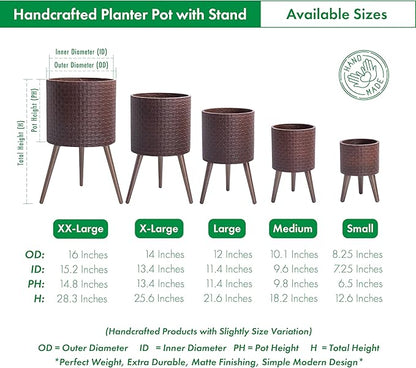 D'vine Dev 12 Inch Modern Geometric Tile Patterned Sleek Planter Pot with Stand, Indoor Outdoor Decorative Plant Holder, Espresso, 88-Z-C-6