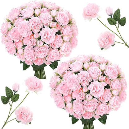 36 Bundles Artificial Flowers Peonies Roses Fake Bouquet for Wedding Bridal Shower Valentine's Day Decorations Fake Floral Arrangements Table Centerpieces Home Decor(Light Pink)