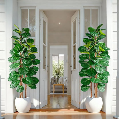 Artificial Fiddle Leaf Fig Tree 5FT, Faux Fig Tree Indoor with Natural Wood Trunk & Realistic Leaves with Moss Pot Fake Ficus Tree Large Faux Floor Plant for Living Room Home Decor, House Plant