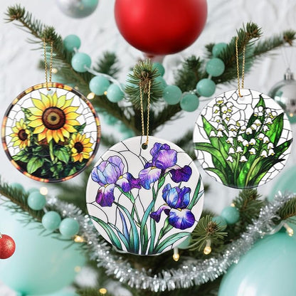 Christmas Ornaments, Dodosky 2.8in Ceramic Iris Flower Ornament, Xmas Decor, Christmas Tree Ornaments, Xmas Decorations for Tree, Holiday Ornament, Iris Flower Gifts, Gifts for Women, Mom, Grandma