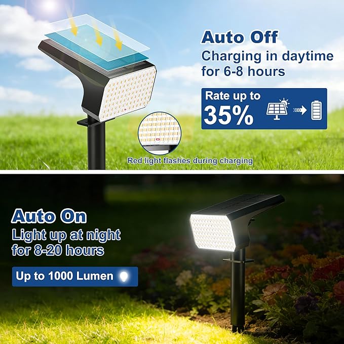 LANSOW Solar Spot Lights Outdoor Waterproof IP67, (12 Pack/90 LED/4 Modes) Solar Landscape Spotlights, 2-in-1 Solar Powered Flood Lights for Yard Garden Pathway Outside Tree, Auto ON/Off(Warm White)