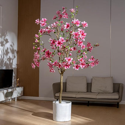Tall Fake Magnolia Flower Tree Artificial Trees Cherry Blossom Floor plantas Indoor Outdoor Realistic for Home Living Room Office Porch Outside Patio arboles para decoracion Housewarming Gift