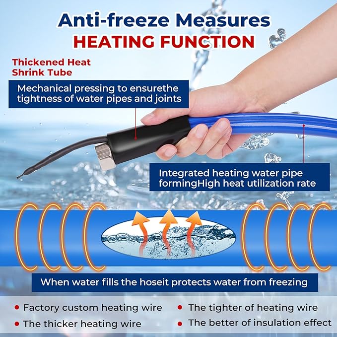 50FT Heated Water Hose for RV, -45 Antifreeze, Drinking, Garden, RV Accessory