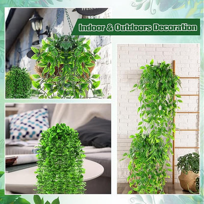 12 Pcs Artificial Hanging Plants Fake Hanging Ferns Plastic Faux Plants for Wall Room Garden Garland Indoor Outdoor Decor No Basket (Eucalyptus,Mandala,String of Pearls,Pea)