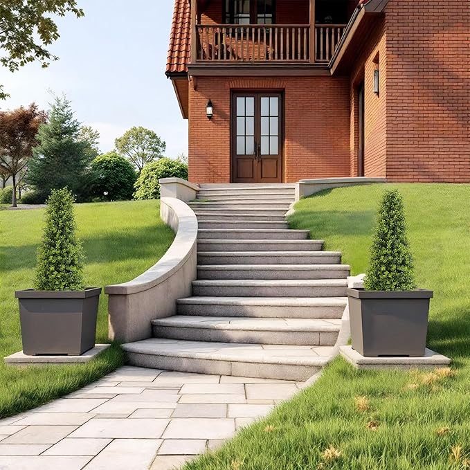 3ft Artificial Boxwood Topiary Trees, Set of 2 – UV Resistant Faux Evergreen Shrubs and Bushes for Outdoor Planters, Realistic Fake Plants for Front Porch Outside Patio Yard, 3 Foot Tall