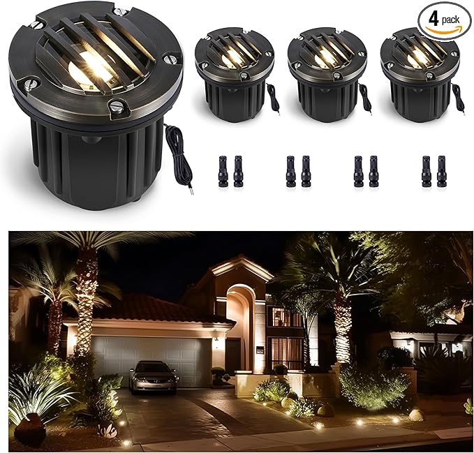 Gardenreet Landscape Well Light - Brass Low Voltage Ip65 Waterproof In-Ground Lighting, 12V LED Wired Outdoor Fixture, Antique Bronze for Lawn Wall Walkway Without MR16 Bulb