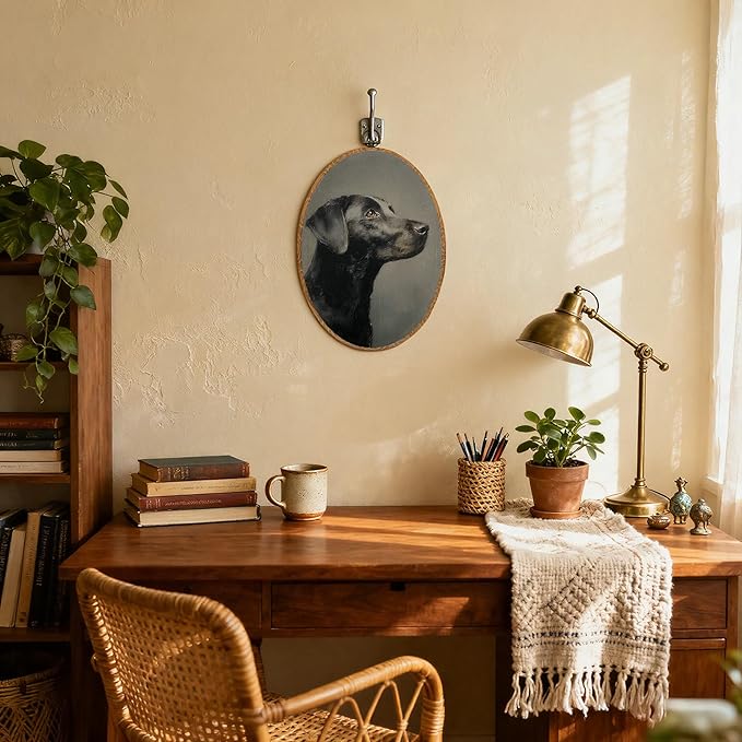 DEQSX Vintage Black Labrador Retriever Oval Wall Art, Black Lab Gifts, Moody Dark Academia Farmhouse Dog Wall Decor Canvas Prints Posters for Home Bedroom Living Room, 8.6x11.4 Inches