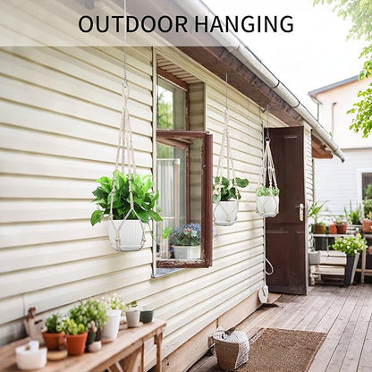 Macrame Plant Hanger - Fits 4 to 13 inches Pots for Indoor Outdoor, 35"/29"/23" Different Sizes Set, Ivory (POTS NOT Included)