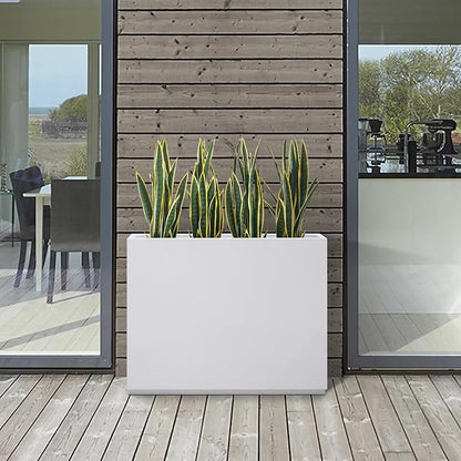Wallowa Metallic Heavy Outdoor Span Planter Box, Large Flower Pot, Long and Tall Divider Planters, 38Lx10Wx30H, White, Seamless and No Assembly 48.8 Pounds