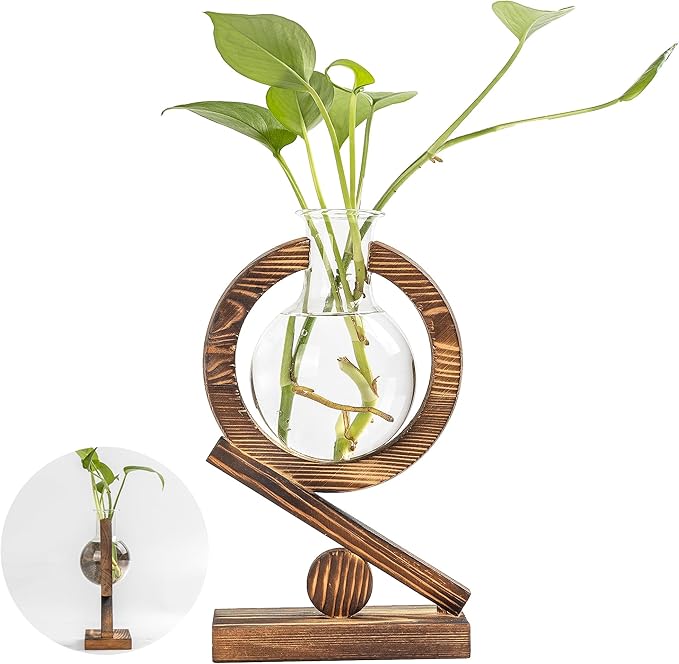 Plant Propagation Station,Plant Terrarium with Wooden Stand,Air Planter Bulb Glass Vase Holder Table Top Decor,Birthday Gifts for Home Office Garden Boho Desk Decor (Light Wood Color)