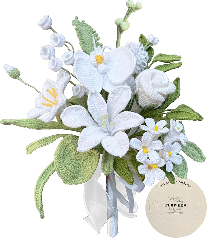 White Crochet Flowers Bridal Wedding Bride Bouquet Handmade Knitted Artificial Flowers Home Decor