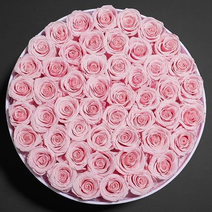 50 Piece Roses in a Velvet Box, Flowers for Delivery, Presereved Flowers Birthday Gifts for Women Mom and Wife (Pink)