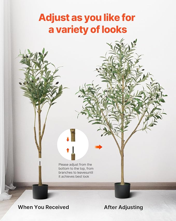 VEVOR 5FT Artificial Olive Tree with Black Pot, Tall Fake Tree with Natural Wood Trunk & Realistic Green Leaves and Fruits, Indoor Faux Plant for Home, Office, Living Room, Corner Decor