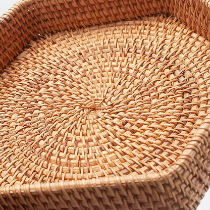 Hexagon Rattan Serving Tray for Coffee Table Woven Decorative Basket Trays for Ottoman Natural (8.7Inch x 1.8Inch)