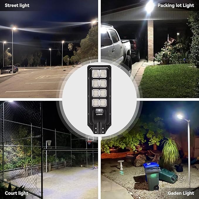LANGY 2PACK Solar Street Lights Outdoor Lamp 200000 lumens with Remote Control,Dusk to Dawn Motion Sensor,IP65 Waterproof Solar Powered Outdoor Lamp for Parking Lots,Yard,Barn Basketball Court