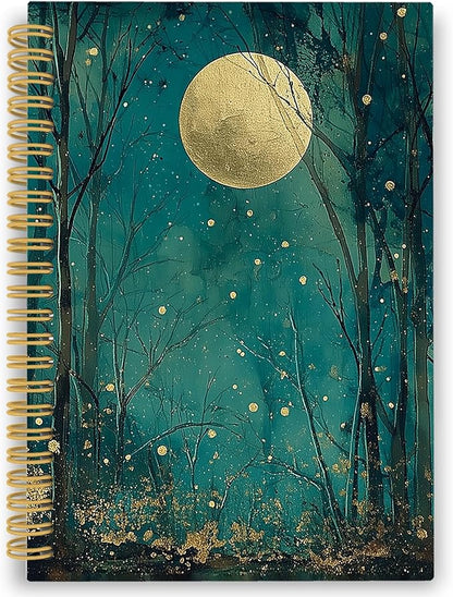 XPH Nature Forest Moon Spiral Notebook, Dark Cottagecore Academia Journaling Notebooks for Women, Mystical Forest Landscape Hardcover Journals for Writing 160 Pages 5.5 x 8.3 Inch, Moon Gifts