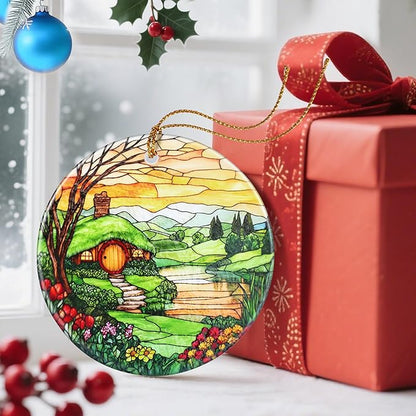 Christmas Ornaments, Dodosky 2.8in Ceramic The Shire Ornament, Xmas Decor, Christmas Tree Ornaments, Xmas Decorations for Tree, Holiday Ornament, Hobbit House Decor, Gifts for Women, Nature Lovers