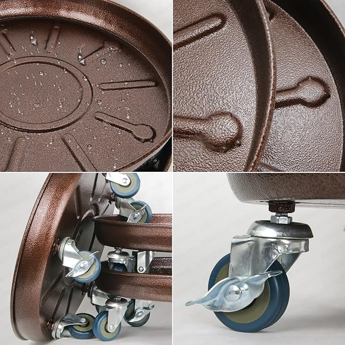 Plant Caddy with Wheels 20 Inch 2 Pack, Heavy Duty Metal Plant Stand & Dolly with Lockable Casters, Holds 310 lbs for Indoor Outdoor Large Flower Pots, Bronze