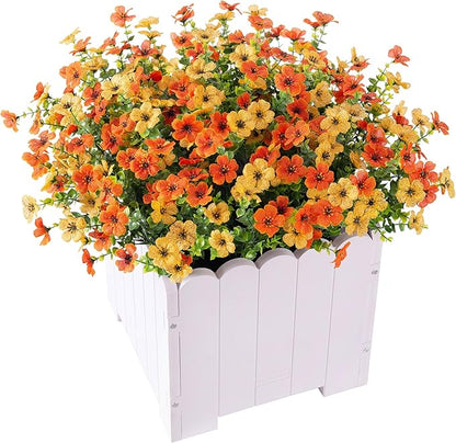 Artificial Fake Plants Flowers for Outdoor Spring Summer Decor,12 Bundles Faux Silk Daisy for Planter Pot Colorful UV Resistant Look Real for Front Door Porch Patio Outside Yard(Yellow Orange)
