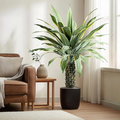 Artificial Agave Plant Potted Plants for Indoor Outdoor Fake Agave Tree in Pot Realistic Faux Tree with 42 Leaves for Home Living Room Office Garden Front Porch Patio Decor (61inch-1 Pc Potted Yellow)