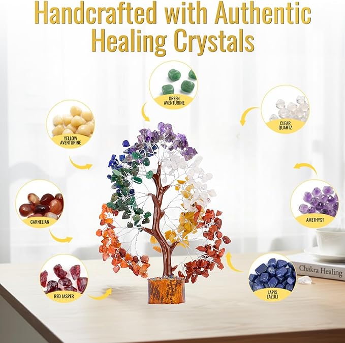 7 Chakra Healing Crystal Tree of Life Kit, Bracelet, Pendant, Necklace, Feng Shui Money Bonsai Tree, Positive Energy for Women, Mom, Sister and Housewarming Decoration