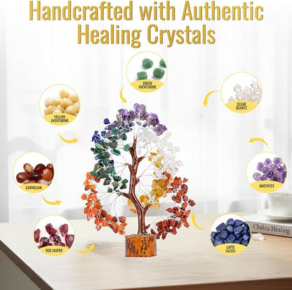 7 Chakra Healing Crystal Tree of Life Kit, Bracelet, Pendant, Necklace, Feng Shui Money Bonsai Tree, Positive Energy for Women, Mom, Sister and Housewarming Decoration