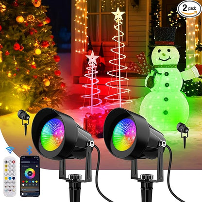 Spot Lights Outdoor, Smart RGBW LED Color Changing Landscape Lights with APP and Remote Control, Music Mode, DIY Scenes, Timing, IP65 Waterproof Spotlights Plug in for Yard Garden, 2 Pack