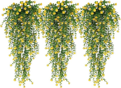 RECUTMS Outdoor Fake Hanging Plants,Hanging Plant Vine,Faux Eucalyptus Leafs Greenery Vine Plant Faux Plants Fake Plants Greenery for Jungle Theme Party Wedding Decoration(Yellow)