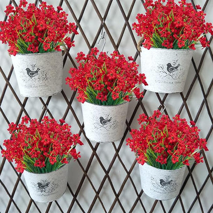 Lnoicy 12 Pcs Artificial Flowers for Outdoor,Plastic Flowers Decoration, UV Resistant Faux Flowers Shrubs, Artificial Plants for Indoor Outside Garden Home Wedding Farmhouse（Red）