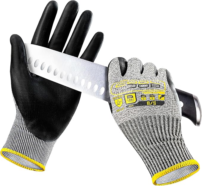 COOLJOB 12/120 Pairs Cut Resistant Safety Work Gloves with Grip, 13 Gauge Seamless Shell with PU Coating, ANSI A2 A4 A6, Gray