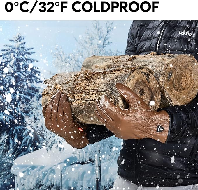 Vgo... 1Pair 0℃/32°F Winter Cow Grain Leather Work Gloves, Cold Weather Waterproof Safety Work Gloves(Size M,Brown,CA9597FLWP)