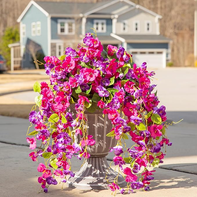 Fake Hibiscus Artificial Hanging Flowers Plants for Outdoors Spring Decoration, 4pcs Silk Hibiscus Vines Realistic UV Resistant Faux Flowers for Outside Planter Porch Patio Yard Wedding Party, Mix