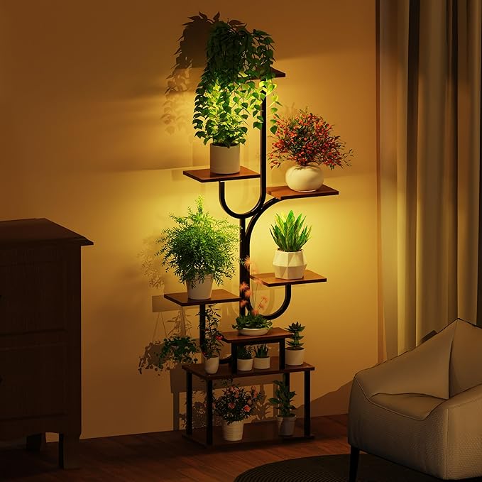 Plant Stand Indoor, 8-Tiered Corner Plant Rack Indoor with grow light, 61.42" metal Plant display shelves, Tree-Shaped Flower Ladder for Home, Patio, Living room