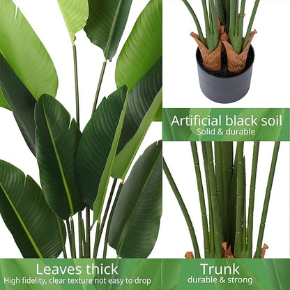 Artificial Bird of Paradise Plant 5 Ft Tall Fake Banana Leaf Plant for Indoors and Outdoors,Faux Palm Tree with Plastic Pot for Office and Home Decor,L1602PCS